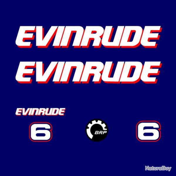 1 kit stickers EVINRUDE 6 cv ref 12 pour capot moteur hors bord bateau autocollants decals