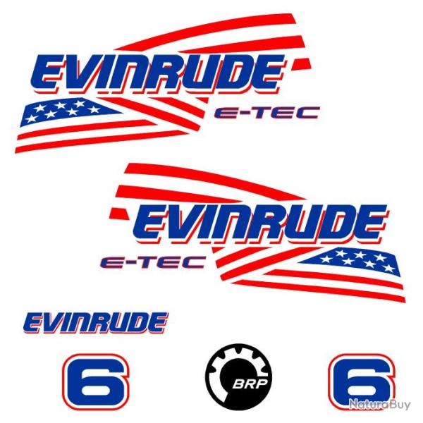 1 kit stickers EVINRUDE E TEC 6 cv ref 13 pour capot moteur hors bord bateau autocollants decals