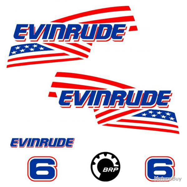 1 kit stickers EVINRUDE 6 cv ref 14 pour capot moteur hors bord bateau autocollants decals
