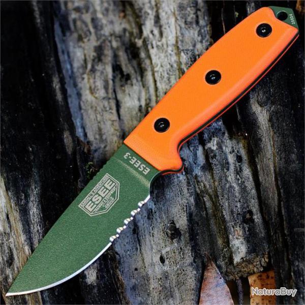 Couteau ESEE Model 3 Acier Carbone 1095 Manche Orange G-10 Made USA NO SHEATH ES3SKOOD
