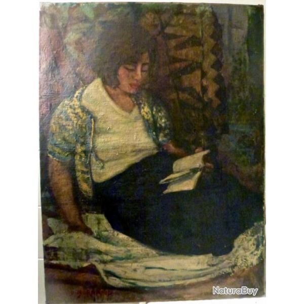 huile sur toile LA LECTURE  de style expressionniste