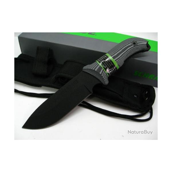 Couteau Schrade Frontier Acier 1095 Manche Micarta Etui Nylon + Allume Feu + Affuteur SCHF36M