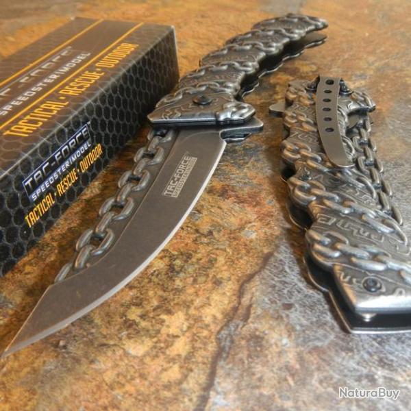 Couteau Tac Force Chain Lame Acier 440 Manche M�tal D�cor Chaine Stonewash TF859