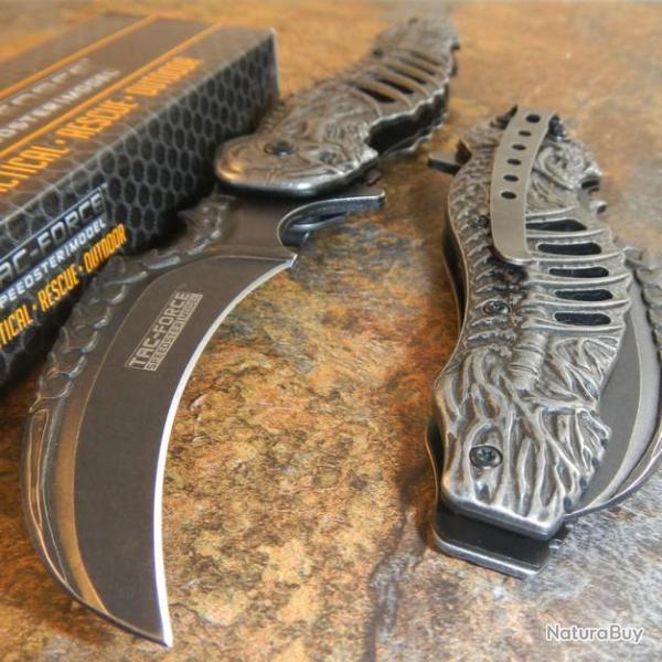 Couteau Tac Force Squelette La Faucheuse A/O Lame Acier 440 Manche M�tal Stonewash TF857