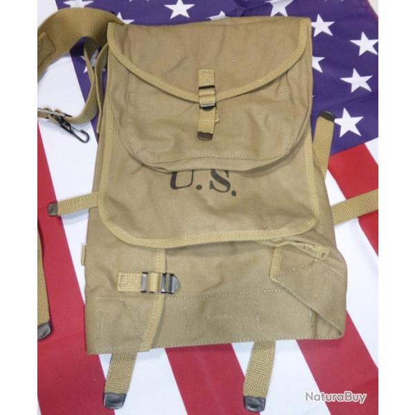 Havresac US Mle 1928, complet, kaki clair + pochette  gamelle ( haversack M1928 )