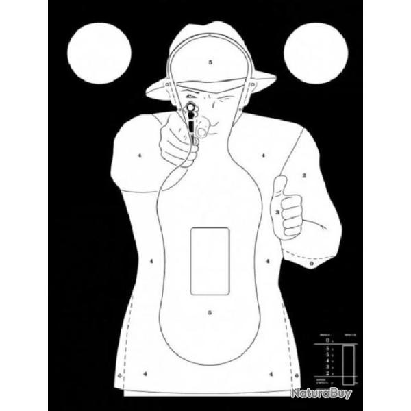 100 cibles silhouette Police 51 x 71 cm Blanche sur fond noir