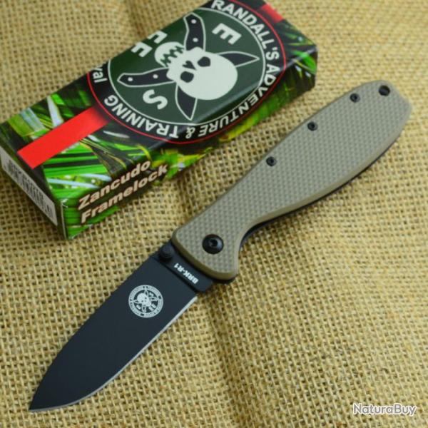 Couteau Esee BRK Zancudo Framelock Lame Acier AUS-8 Manche FRN Desert Tan BRKR1DTB