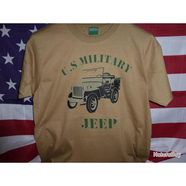 T SHIRT beige US MILITARY JEEP tailles L XL XXL ( MB MA WILLYS FORD ) tee