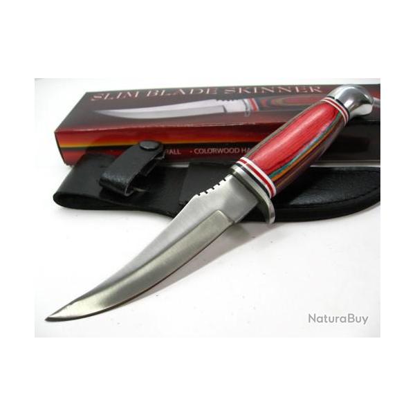 Lot de Couteaux - 3 Poignard Skinner Lame Acier Inox Manche Bois Etui Cuir PA3290