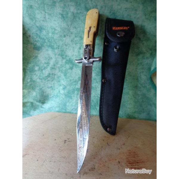 Couteau de Chasse Dague � la d'Estaing MARBLES Acier 440 Manche OS Etui Nylon MR312