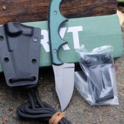 Couteau de Cou CRKT Folts Minimalist Bowie Acier 5Cr15MoV Manche Micarta VERT Etui Zytel