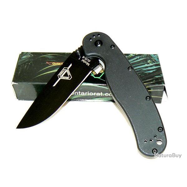 ON8846 Couteau Ontario RAT-1 Acier AUS-8 Black Manche Fibre de Nylon Linerlock