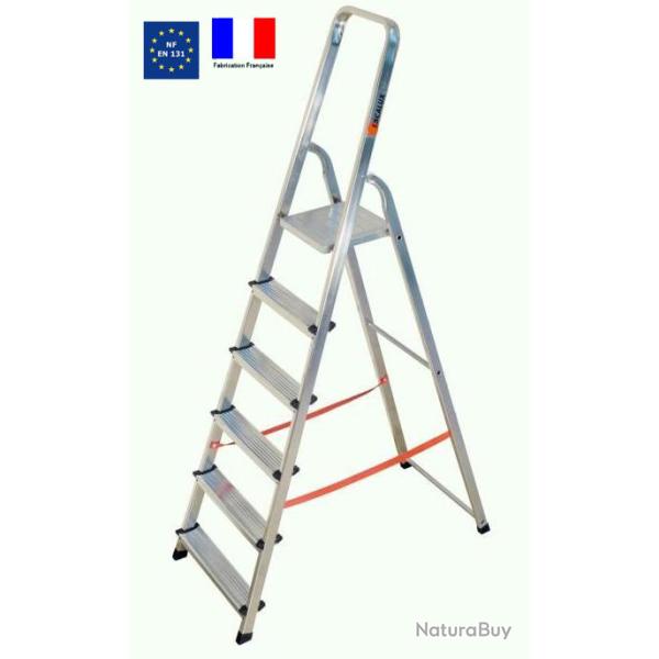 Escabeau m�nager de s�curit� Aluminium 6 marches Hauteur 3,20 m ALUMIXTE Escalux