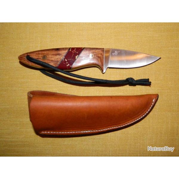 Couteau Hilmar modle unique srie Outdoor manche bois de fer jaspe-or