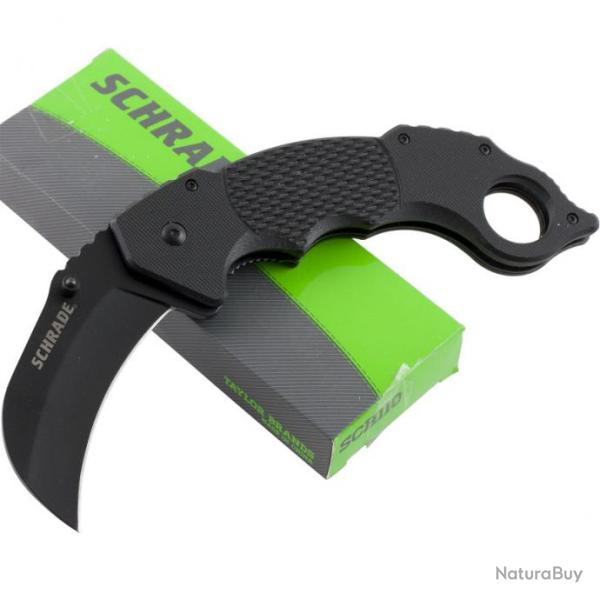 Couteau Tactical Karambit Schrade Acier Carbone/Inox Manche G-10 Linerlock SCH110