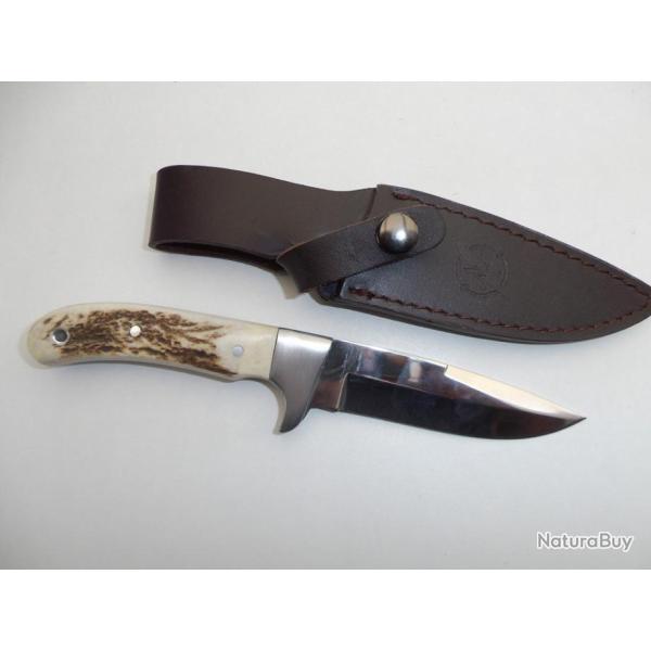 Pour Chasseur COUTEAU Manche CORNE DE CERF avec Etui CUIR pour ceinture