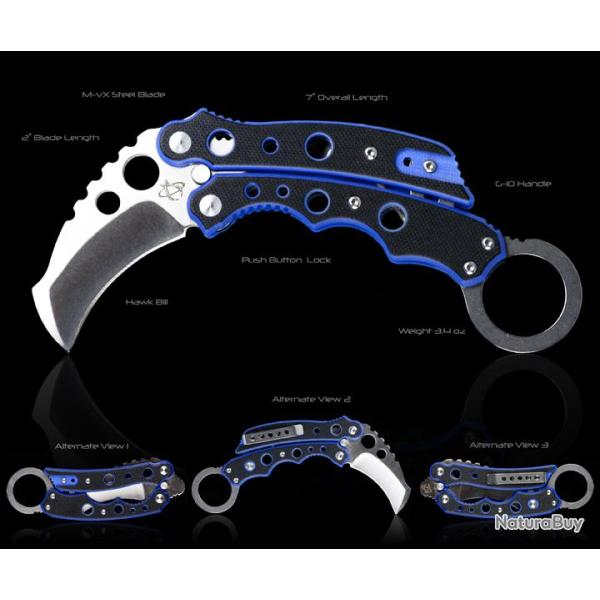 Mantis Vuja De Karambit Blue - Couteau Balisong Karambit Mantis Acier M-VX G-10 Made In USA MANMK4B