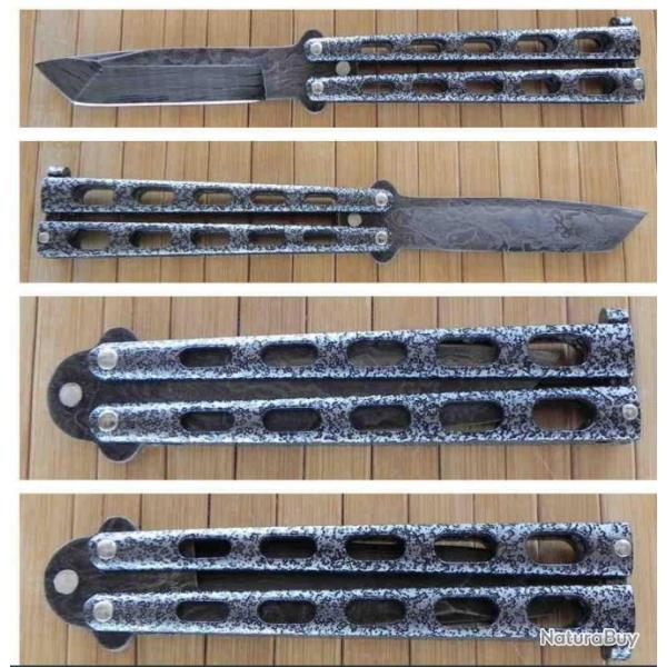 COUTEAU PAPILLON BEAR & SON BUTTERFLY Lame DAMAS TANTO 5'' CLOSED Made In USA BC114AD