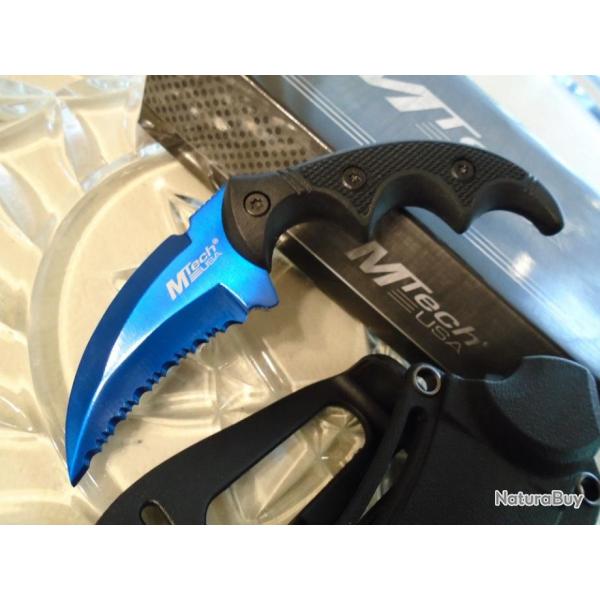 Lot de 3 Couteaux Mtech Blue Griffe d'Ours Acier 440 Manche Alu/G-10 MT2063BL