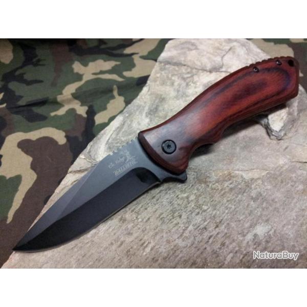 Couteau Elk Ridge Linerlock A/O Lame Acier Carbone/Inox Manche Bois ERA002PW