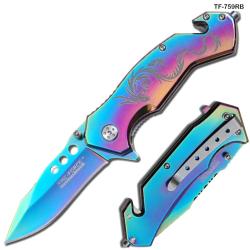 Couteau Tac Force Dragon Rainbow Acier Carbone/Inox Manche Alu Rainbow Cutter & Brise Vitres TF759RB