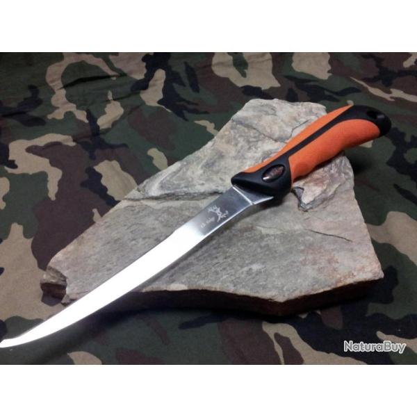 Lot de 3 Couteaux De Chasse Elk Ridge Filet Acier 440 Manche Abs Orange Etui Nylon ER541
