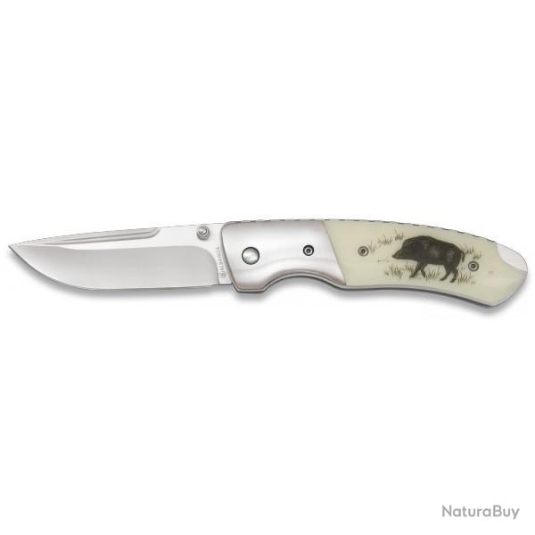 Pour Chasseur Couteau PLIANT de poche lame de 8 cm  Dcor SANGLIER