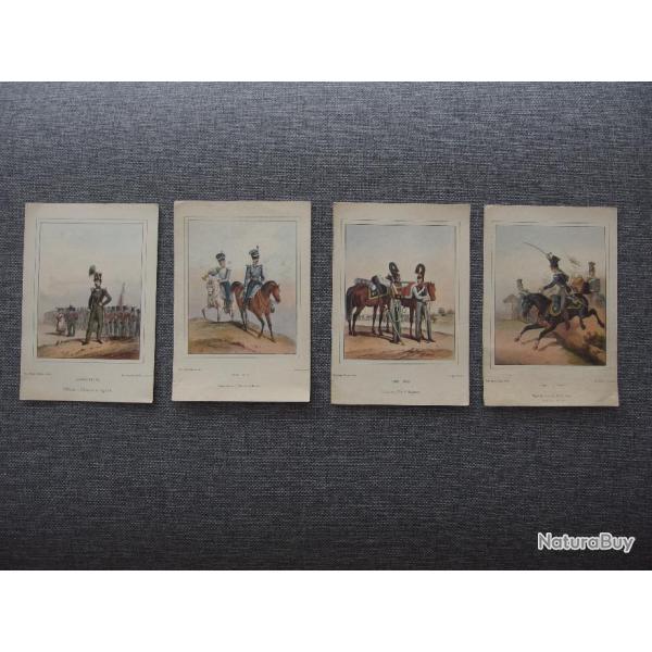 Ensemble de 4 illustrations militaires anciennes par D�ro-Becker, Editeur, � Paris
