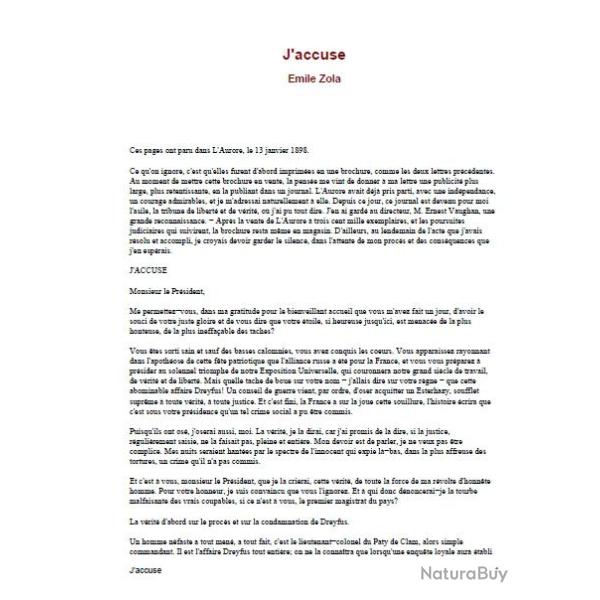 Ebook Livre Action - J'Accuse (Emile Zola, 2013, 9 Pages)