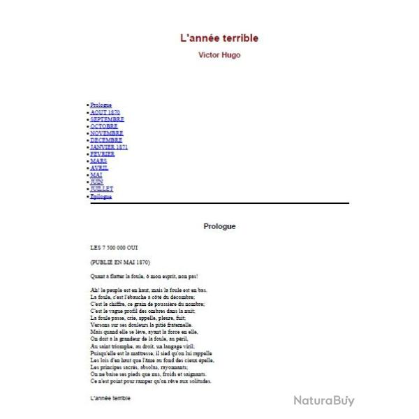 Ebook Livre Action - L'Anne Terrible (Victor Hugo, 1870, 144 Pages)
