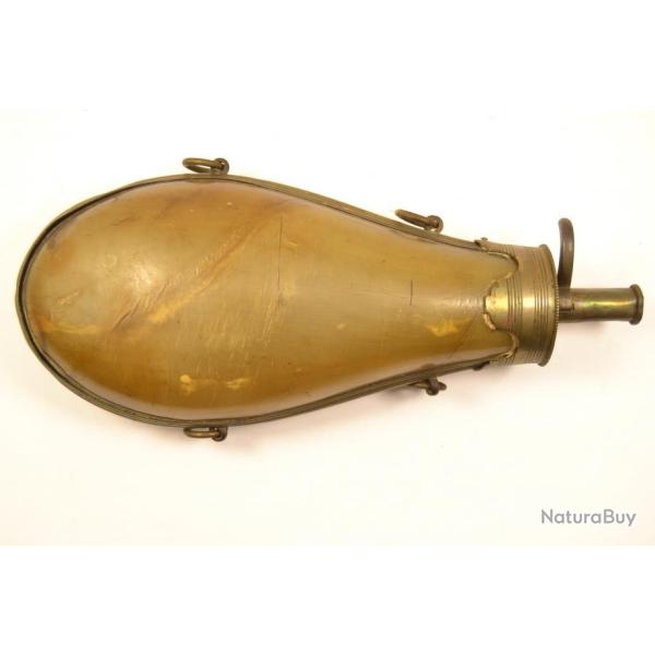 Ancienne poire  poudre / plomb en corne et laiton,