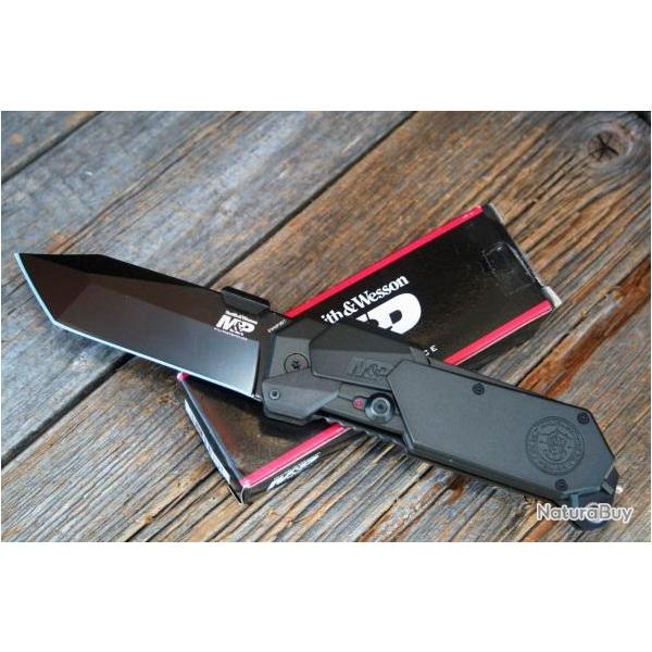 Couteau Automatique Smith&Wesson M&P Tanto Acier 4034 Manche Alu Brise Vitres SWMP9BT