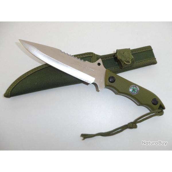 Chassez avec Couteau Tactique HORIZON Vert de 24 cm avec Boussole et tui pour ceinture