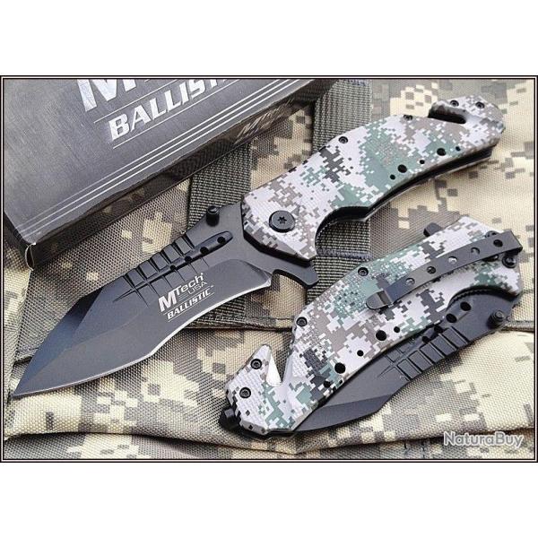 Couteau de Secours Mtech Rescue A/O Acier 440 Manche Aluminium Camo Cutter Brise Vitres MTA845DG