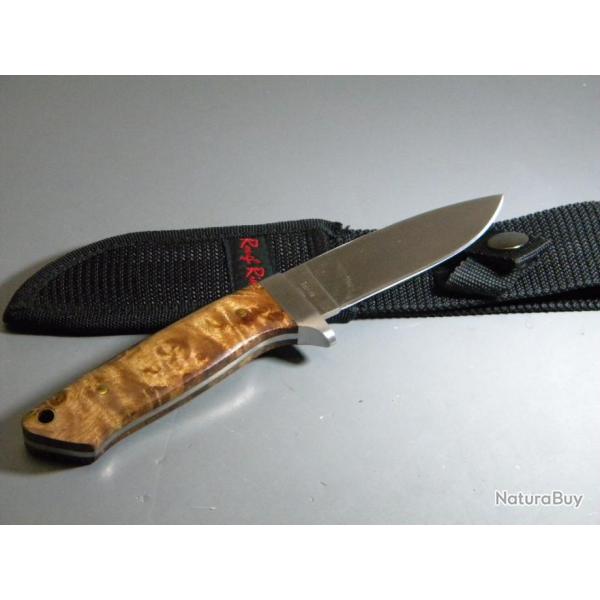 Couteau de Chasse Randonn�e Rough Rider Acier Inox Manche Bois Etui Nylon RR176