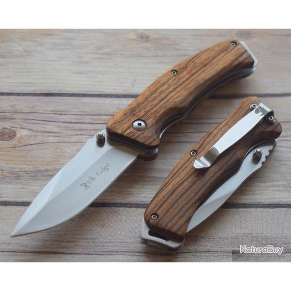 Couteau Gentleman Farmer Elk Ridge A/O Lame Acier Inox Manche Bois Linerlock Clip ERA936ZW