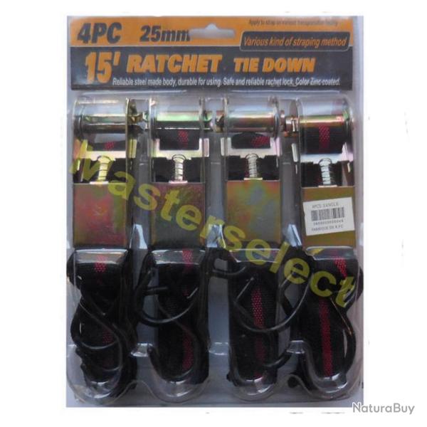 Lot de 4 sangles � cliquets pour remorque camion transport 3.8m