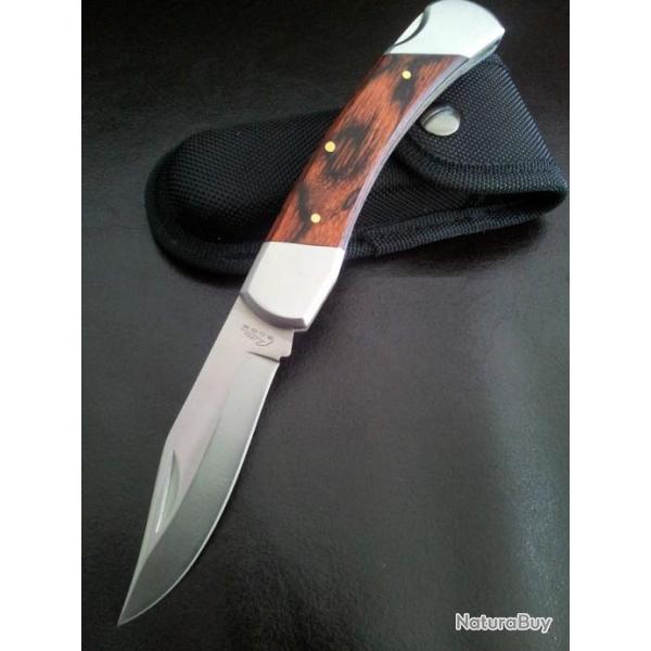 Couteau The Big John Lockback Acier Carbone/Inox Manche Bois Etui Nylon CN210823SH