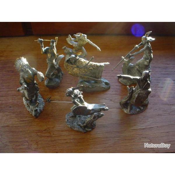 Rares figurines d'indiens en �tain J. Ponter.