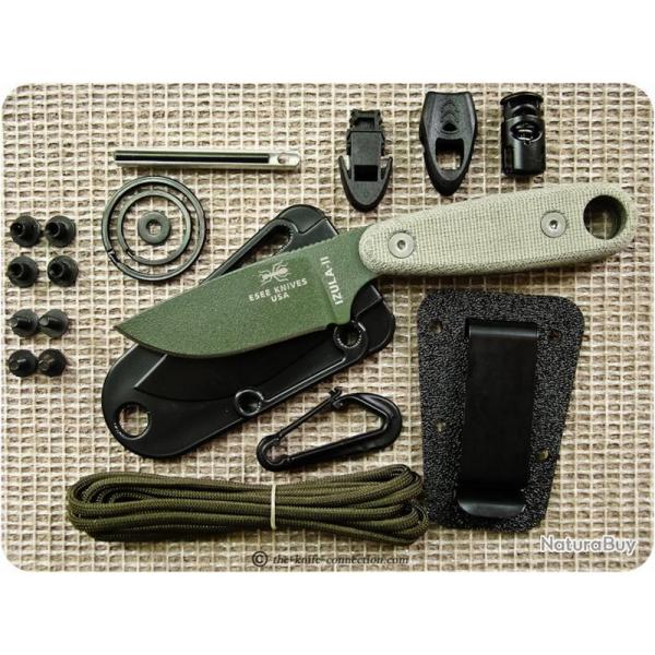Couteau de Survie ESEE Izula II OD + Kit Carbone 1095 Manche Micarta OD Green Made In USA ESIZ2ODKIT