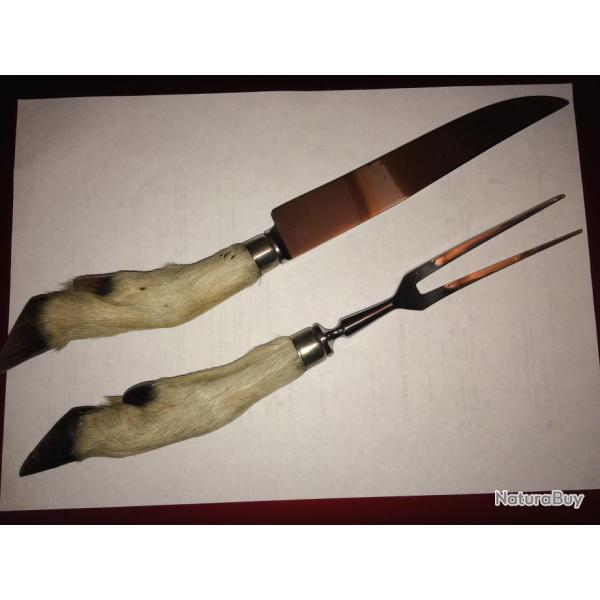 ensemble couteau et fourchette pattes de chevreuil