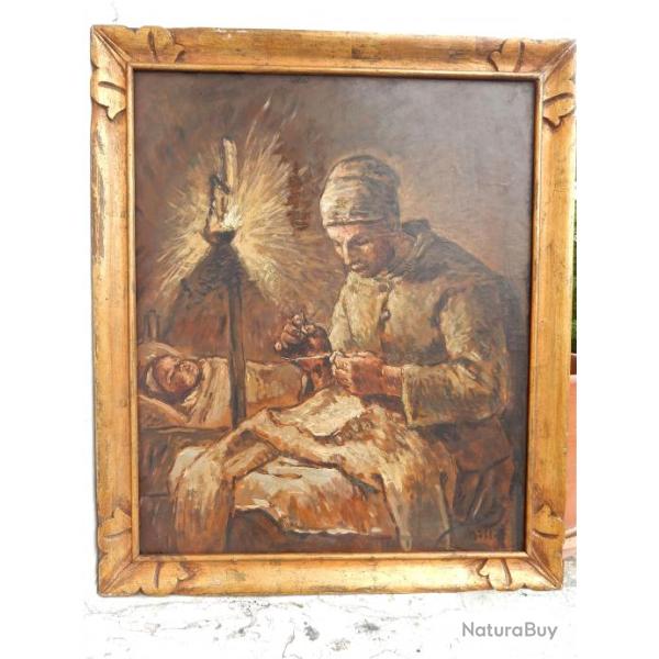 MILLET la couture a la bougie huile sur panneau