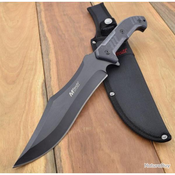 Couteau Bushcraft Survie Machette Mtech Lame Acier 440 Manche G-10 Etui Nylon MT2039