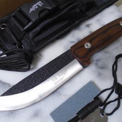 Couteau Elk Ridge Bushcraft Lame Acier 440 Manche Bois Etui Nylon Affuteur Fire Starter ER555PW