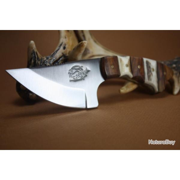Couteau de Chasse Skinner Fox N Hound Manche Bois et Bois de Cerf Acier Carbone FH620