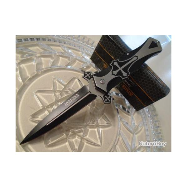 Couteau Tac Force A/O Gothique Celtic Cross Lame Acier 440 Manche Aluminium TF817BK