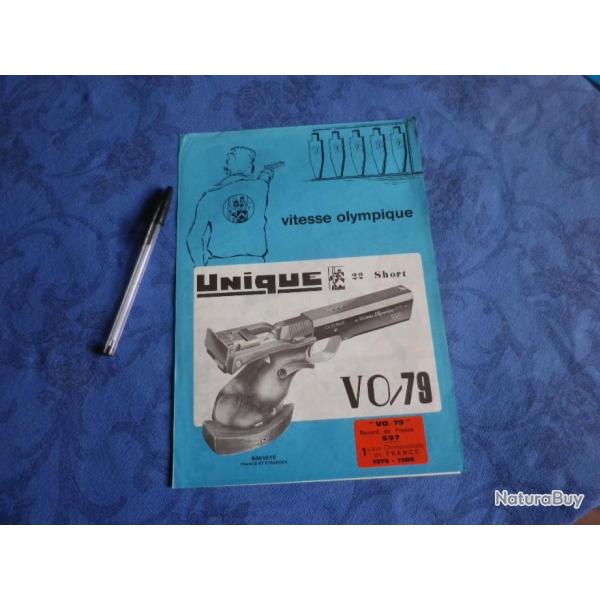catalogue notice d�pliant  carabine Pistolet UNIQUE mod�le VO/79 calibre 22 short