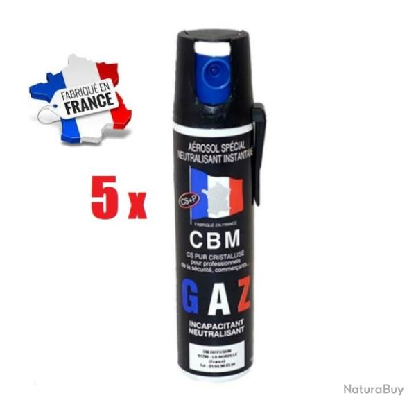Lot 5 unit�s Bombe lacrymogene anti agression CS GAZ PUNCH P100 75ml