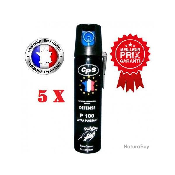 Lot 5 unit�s Bombe lacrymogene anti agression au POIVRE PUNCH P100 75ml