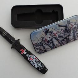 Coffret décoratif avec Couteau Pliant  Noir Modèle Templier Lame de 8 cm